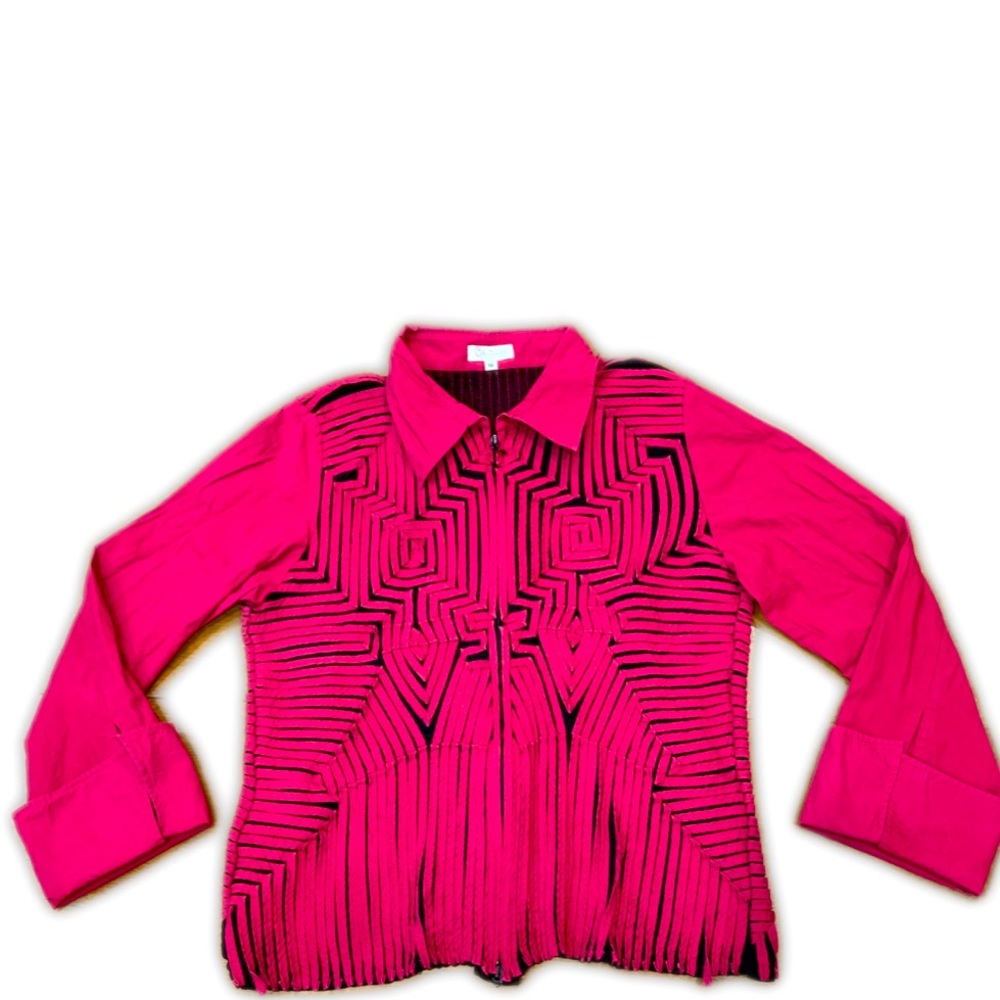 Obstinee by Ika pink mesh jacket with signature geometric ribbon detailing